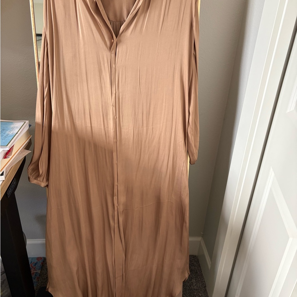 Flowy Long Button-Front Maxi Dress in Camel